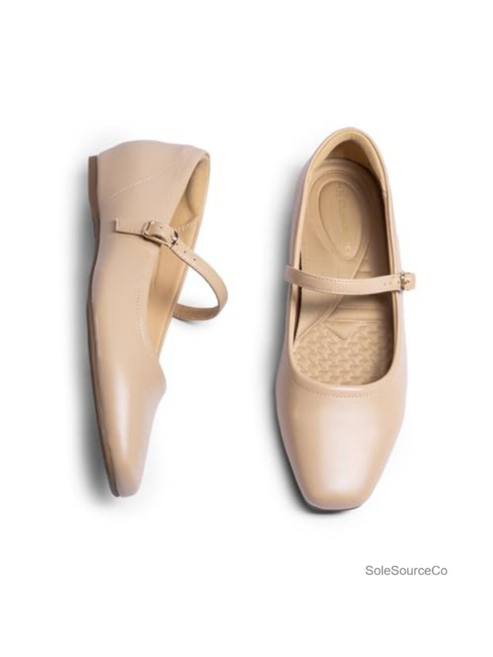 Comfy Cushioned Square Toe Mary Jane Flats with Arch Support and 1-Inch Hidden
